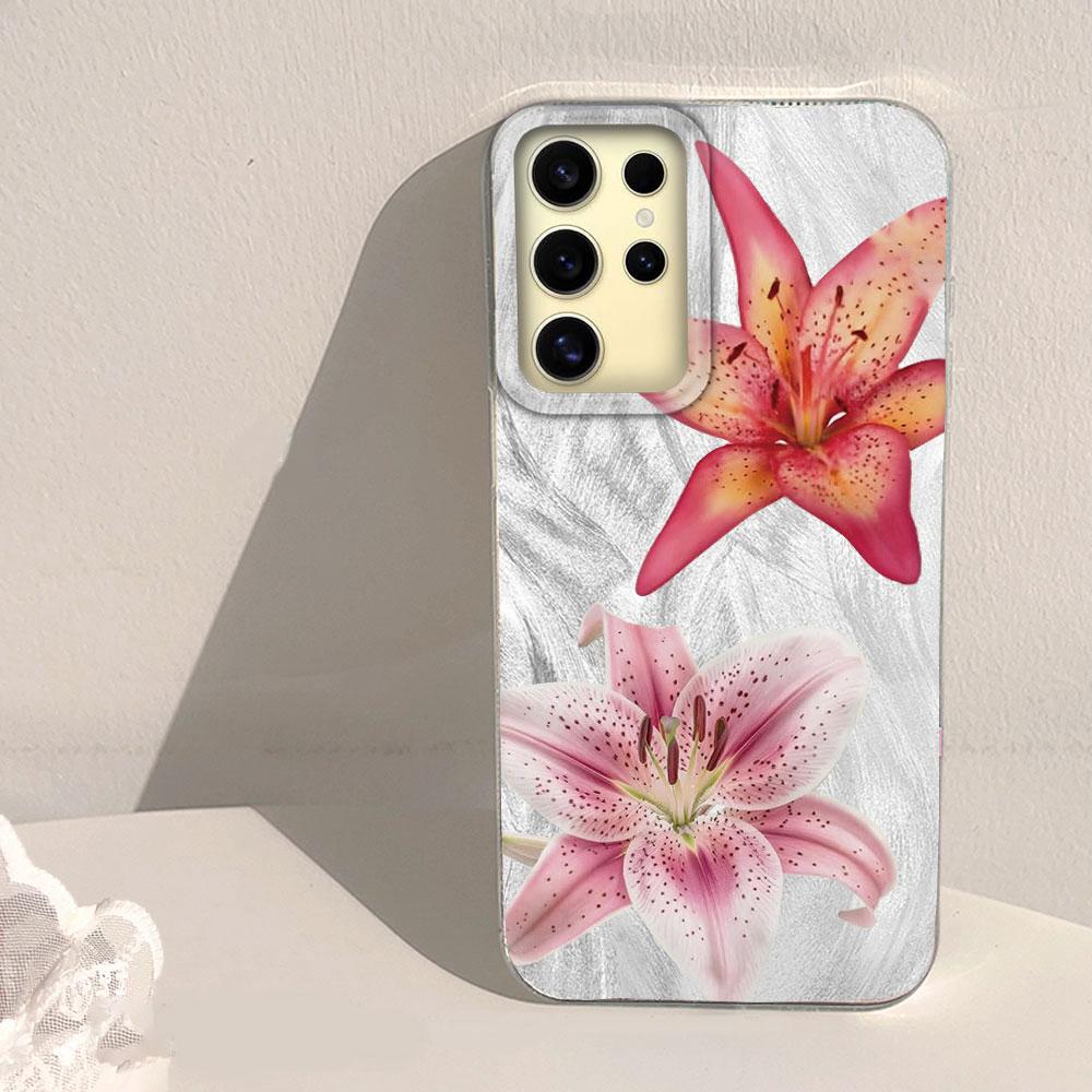 Pink Lily Flower Hard Back Print For Samsung Galaxy S25 Ultra S26 S23 S24 Plus S21 FE S22+ S26+ Shockproof Cover Phone Case Girl