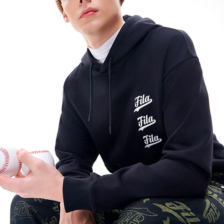 FILA Fusion FW22 Letter Print Hooded Pullover Long Sleeve Sweatshirt Men sweatshirt Deep-Black T11M212204F-BK