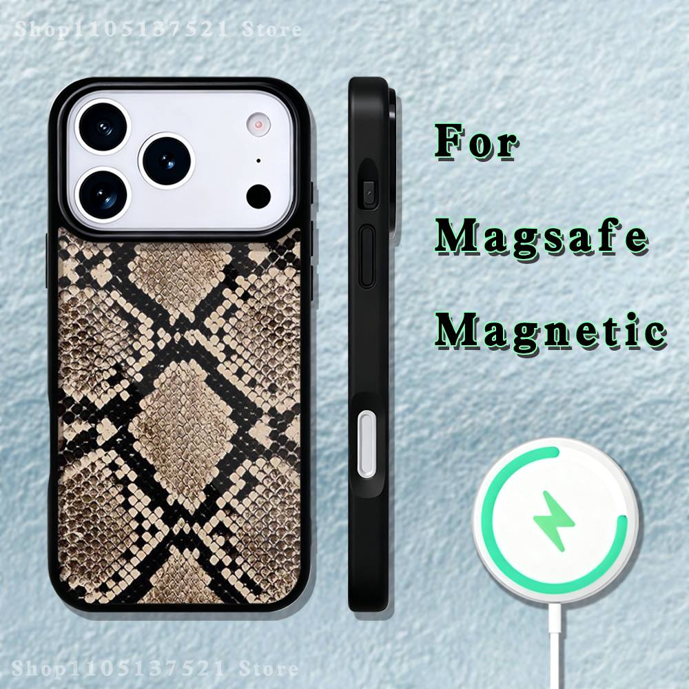 Snake skin pattern Phone Case For iPhone 17,16,15,14,13,12,11,Pro,Max,Plus,Mini,SE4,E Magnetic Magsafe Wireless Charging iPhone14PRO