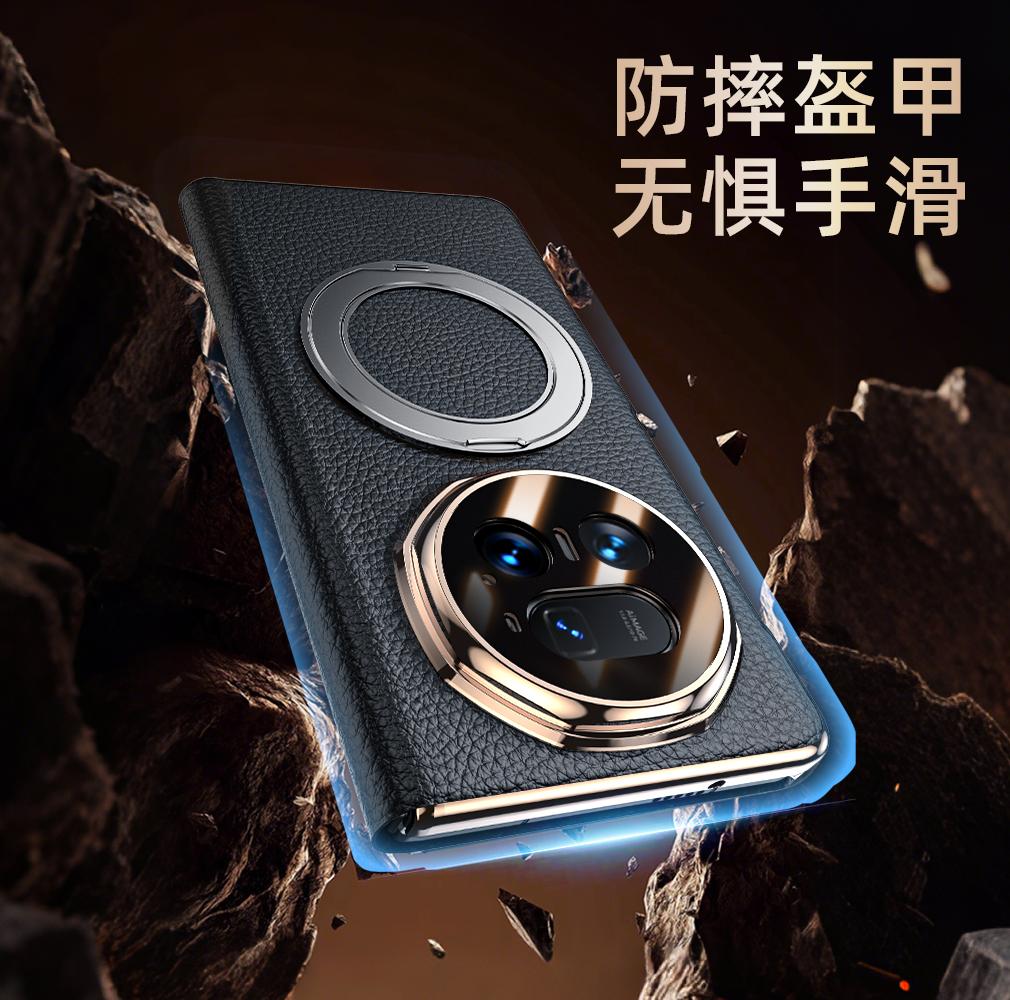 Smart Touch View Window For Honor Magic V5 Genuine Leather Case Magsafe  360° Rotation StandMetal Kickstand Flip Leather Cover
