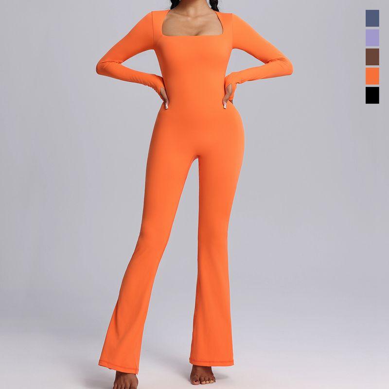 European and American Kardashian Style Yoga Bodysuit Long Sleeves One-Piece Yoga Clothes with Chest Pad Horn Tight One-Piece