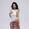 2025 New Fashionable Casual Women's T-Shirt Solid Color Single Shoulder Asymmetrical Slim Fit Top One-Piece Neck