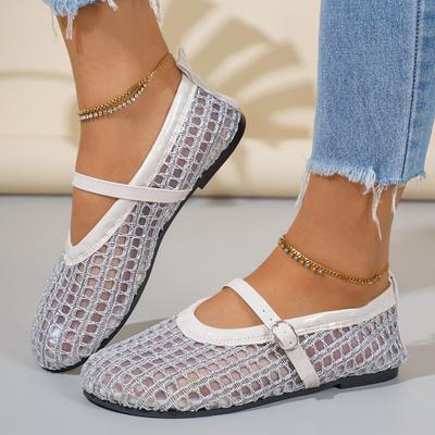 2025 Nouvelles Sandales Mary Jane Style Féerique pour Femmes 2025 Nouvelles Chaussures d'Été en Maille Creuse de Loisirs Tissées Filet de Pêche Semelle Souple
