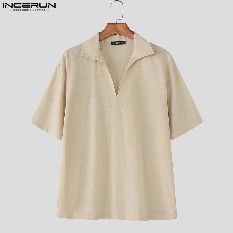 INCERUN Two Piece Suit Men V Neck Short Sleeve Shirts Shorts Casual Outfits Sets