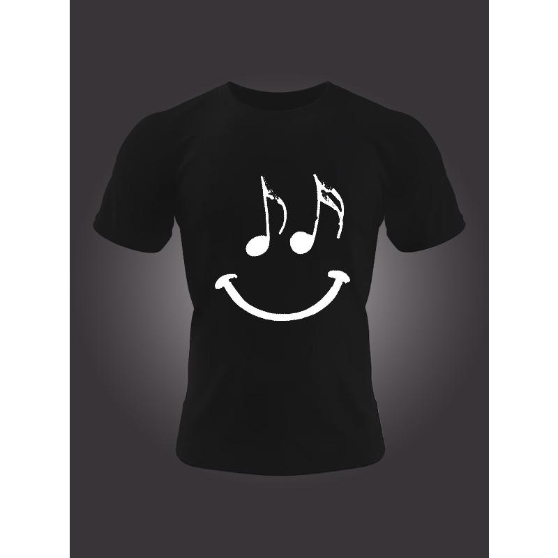 Smiling Notes Print T Shirt, Tees For Men, Casual Short Sleeve T-shirt For Summer