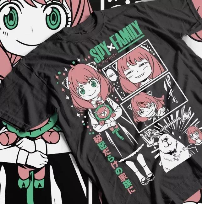 Anime Spy X Family Cute Anya Black Tshirt S