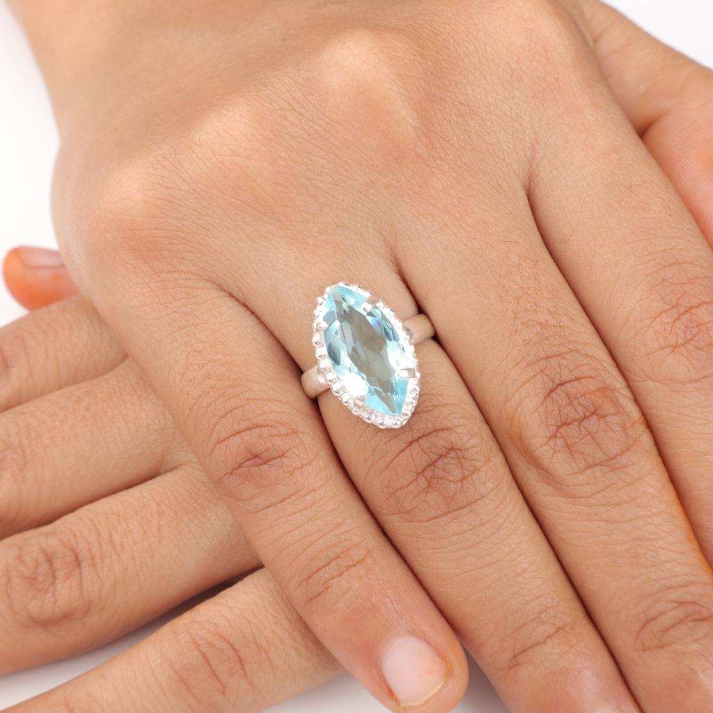 Sky Blue Topaz Gemstone 925 Sterling Silver Jewelry Handmade Unique Ring For Her RR-64-12