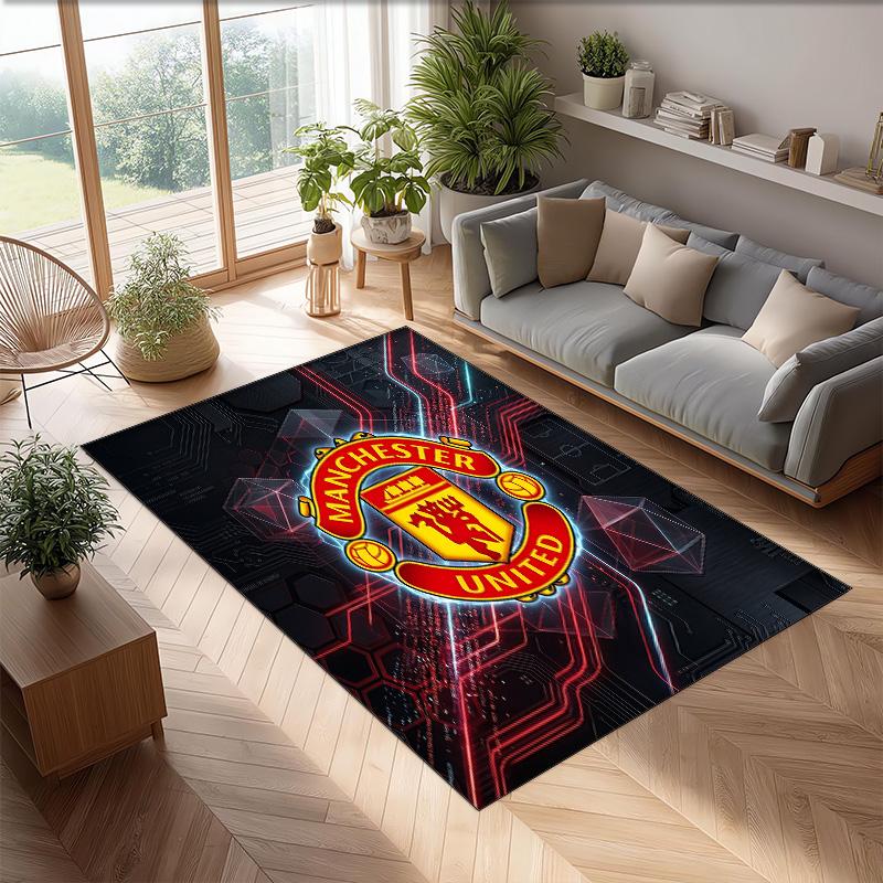 Tappeto in Flanella Stampato Manchester United Antiscivolo Morbido Poliestere Tappeto per Pavimento Tappetino Decorativo per Interni per Camera da Letto Soggiorno Divano