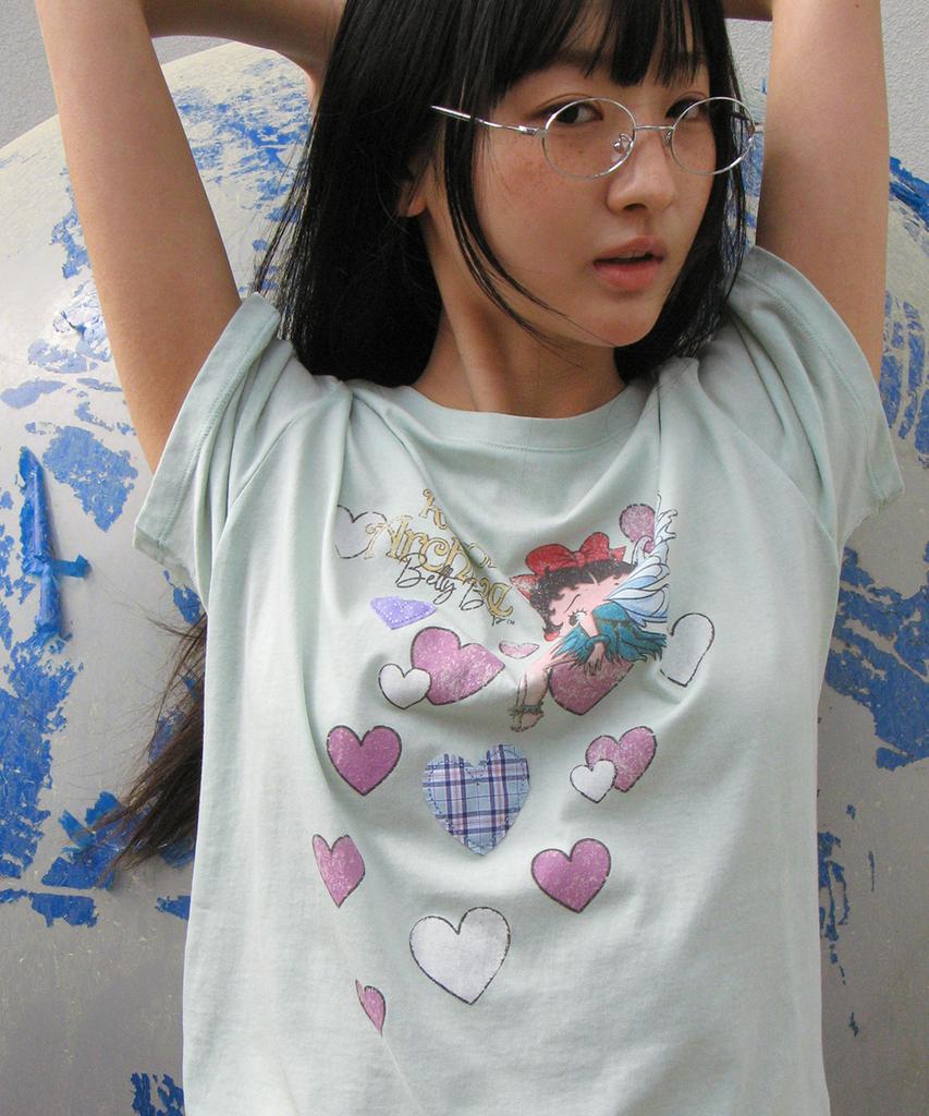 RONRON Betty Boop Fairy Heart Applique Basic Fit T Shirt Mint