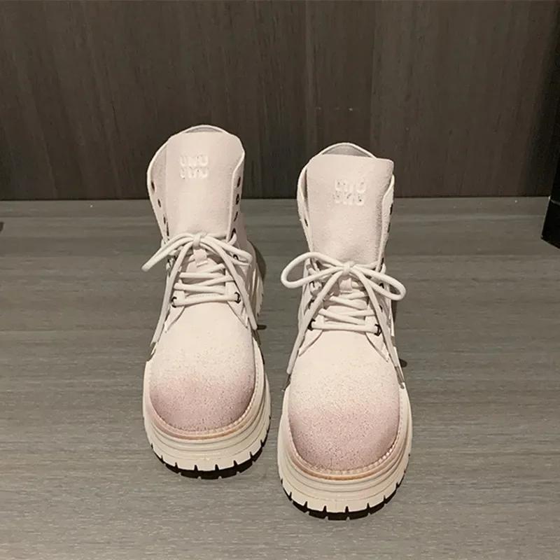 New Design Ankle Boots Women Thick Bottom Non-slip Platform Boots Faux Suede Lace Up Casual Winter Boots for Women Botas Mujer