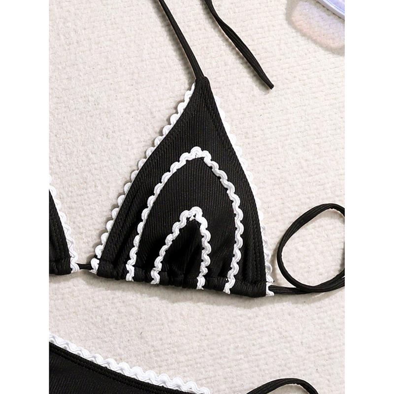 Sexy Crochet Bikini Women Black White Weave Patchwork Push Up Micro Swimsuit Brazilian Bathing Suit Tie Side Thong Swimwear