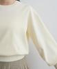 Gold Button Accent Sleeve Crew Neck [BIS] Washable/Anti-Pilling Knit, Women's, BVM35080, Off-White (16)