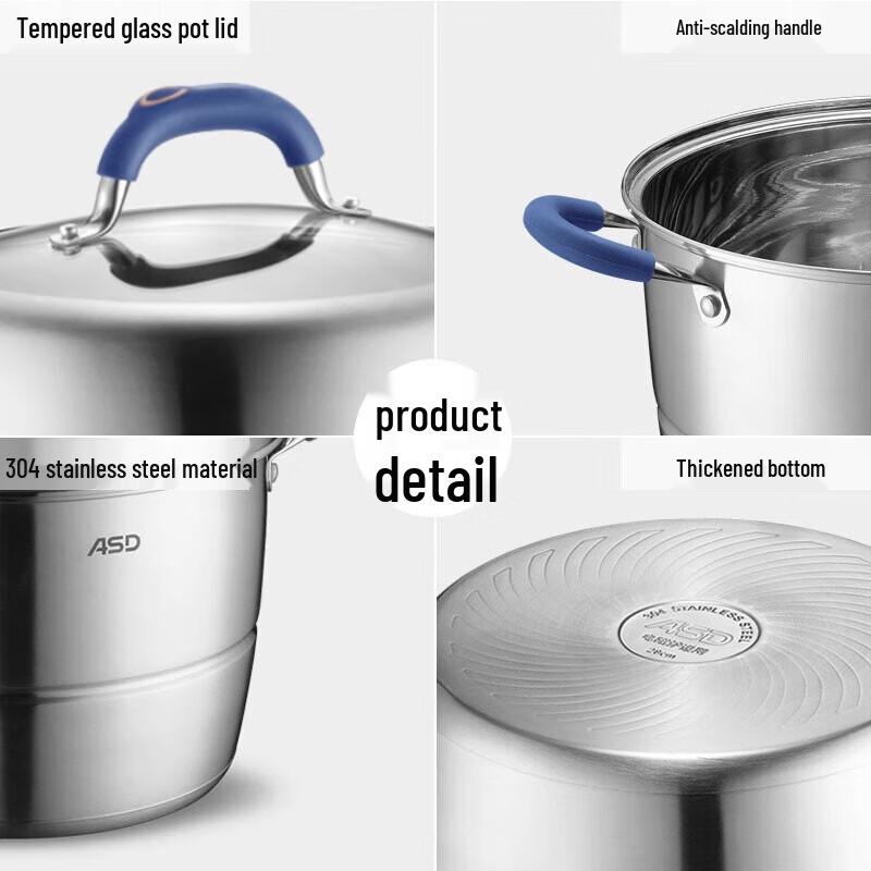ASD 3-Tier 304 Stainless Steel Steamer Pot, 28cm with Flavor Separation