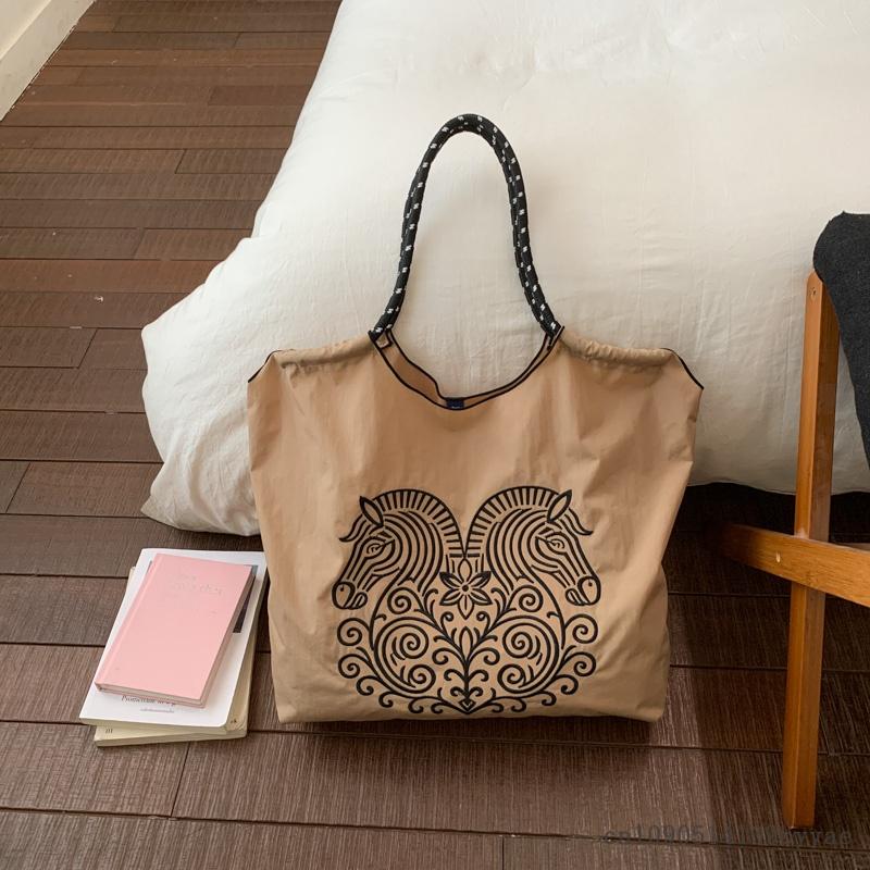 

Womens Spring Summer Tote Bag Nylon Cloth Shopping Bag Soft Structure Mobile Phone Pocket Interior Commuting Travel Shoulder Bag