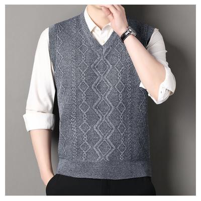 Autumn Winter New Men Pullover V Neck Loose Sweater Vest Inner Wear Versatile Warm Slim Fit Knit Gilet Outerwear