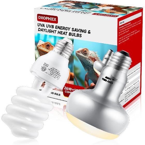 100W Reptile Heat Lamp Bulb and 26W 10.0 UVB Bulb Combo Pack, UVA Basking Bulb and UVB Light for Reptiles, Basking Light for Bearded Dragon, Turtles,