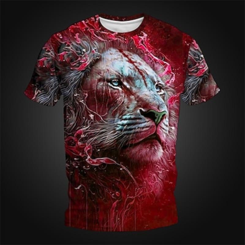 Pánské grafické tričko se zvířetem lvem, tričko s krátkým rukávem, 3D potisk, tričko s kulatým výstřihem, denní designové retro vintage sportovní outdoorové na dovolenou na ven