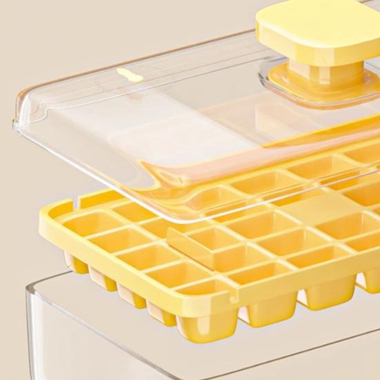 Eiswürfelform mit Schaufel und Aufbewahrungsbehälter 34/68 Fächer Eiswürfelform Ein-Knopf-Schnellentleerung BPA-frei Eiswürfelbereiter für Gefrierschrank und