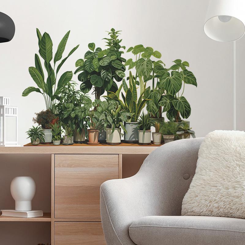 Tropická zeleň Květináčové samolepky na zeď 3D Samolepky s listy želvoviny Pro nástěnnou dekoraci Ložnice Obývací pokoj Nástěnná krajinářská dekorace