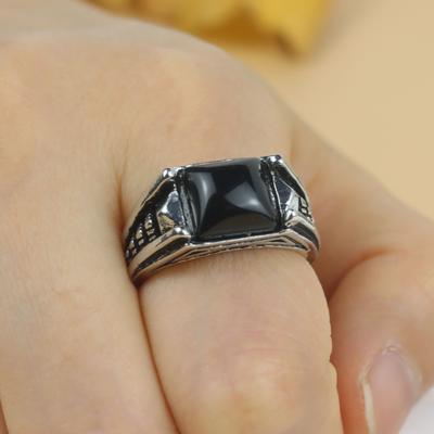 Black Onyx Street Retro Punk Hip Hop Men's Fashion Hand Jewelry Steel Color Ring