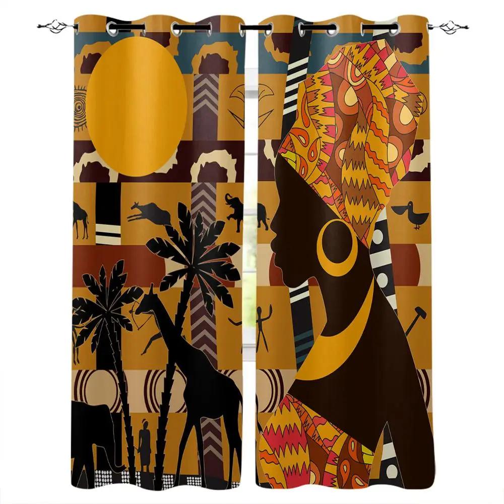2Panels African Female Elephant Giraffe Bedroom Kitchen Curtains Living Room Decoration Items Window Curtains for Living Room