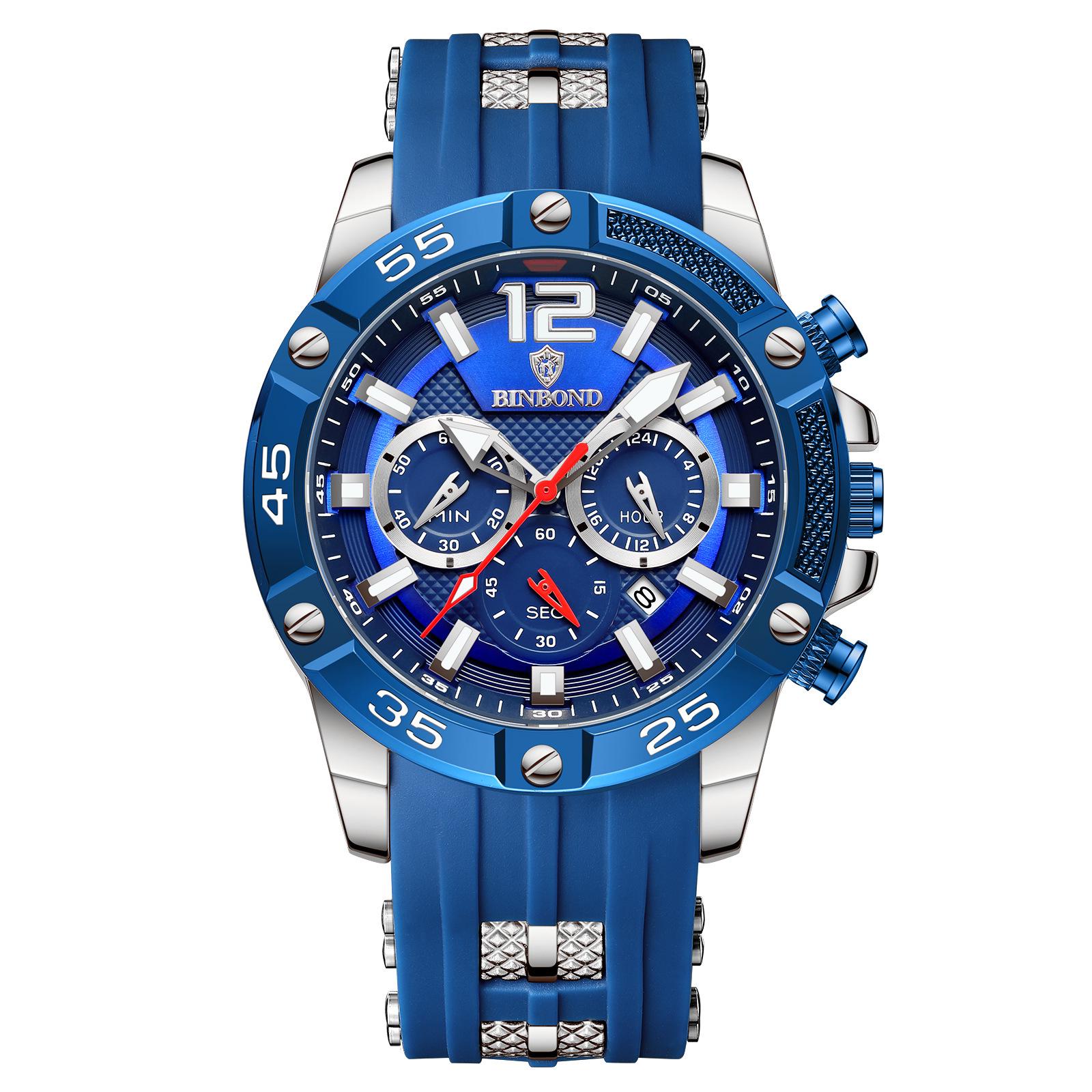 Binbang Men s Multifunctional Waterproof Sports Watches, Round Dial, Quartz, Luminous, Casual Style