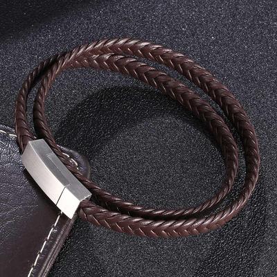Gedrehtes Lederarmband mit Edelstahl-Magnetverschluss