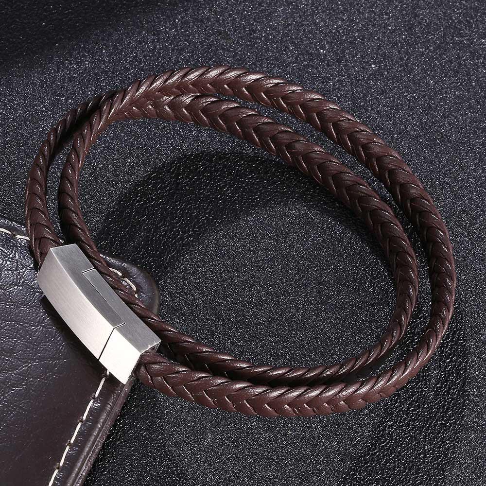 Twisted Rope Leather Bracelet with Stainless Steel Magnetic Clasp Inner Circumference 195mm [Total Length 435mm]