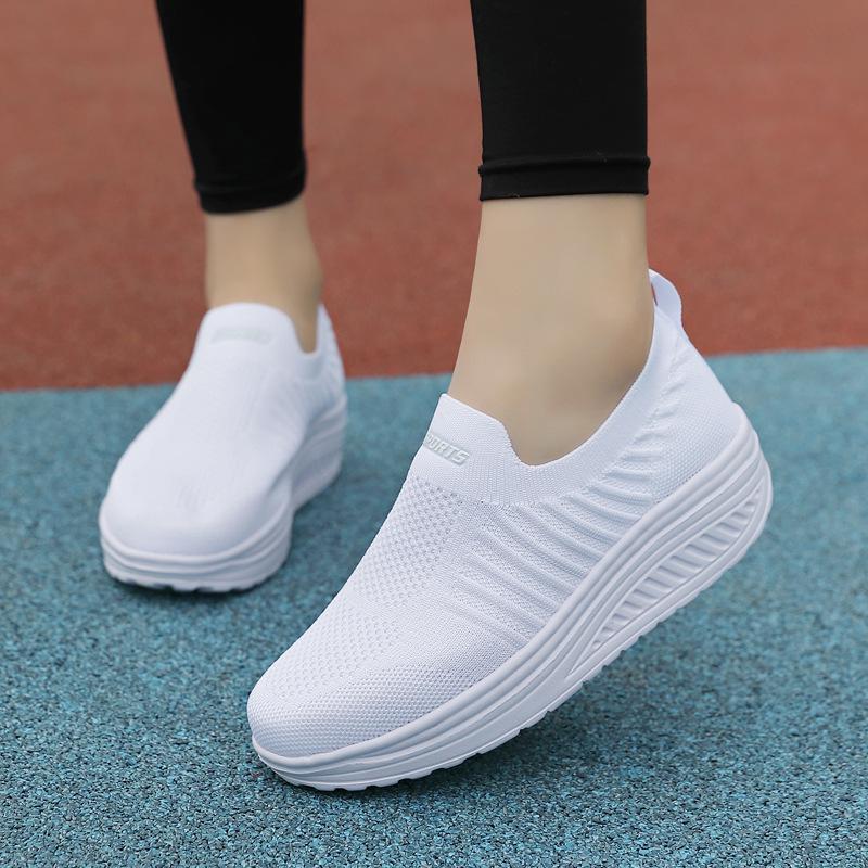 Fashion Women Shoes White Wedge Platform Shoes Thick Sole Breathable Casual Shoes Women Spring Summer Mesh Sneakers Fashion Walking