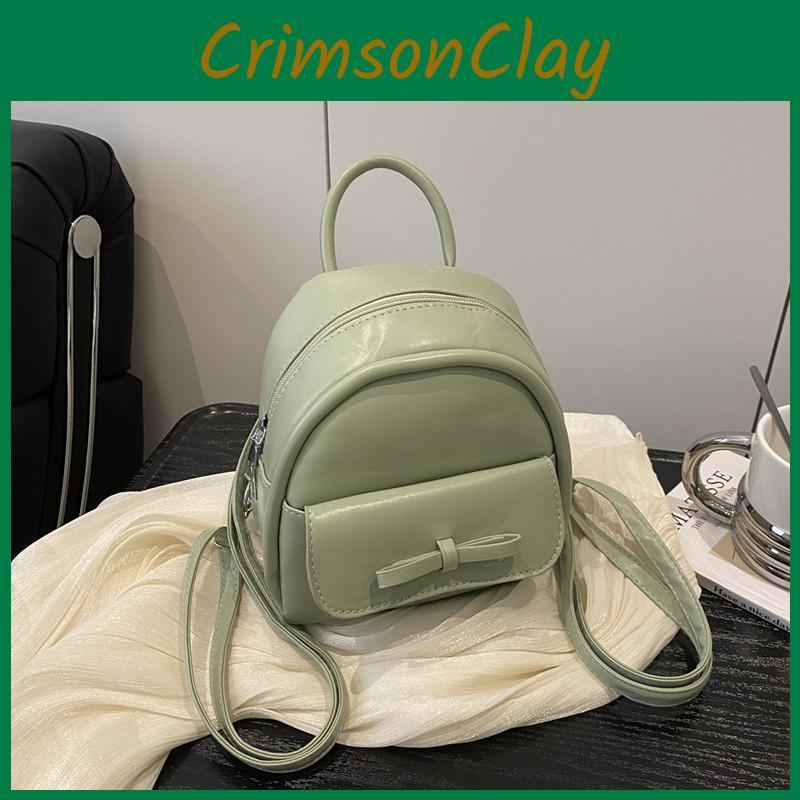 Elegant Solid Color Bow Small Designer Backpack Sewed Details Daily Wear Bags