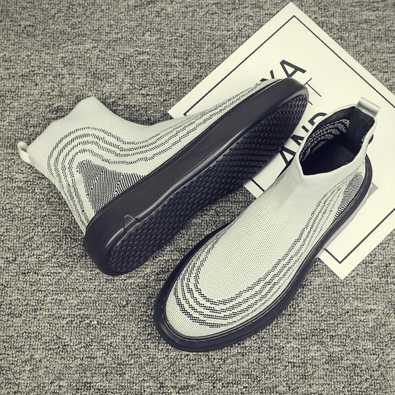 

Spring and summer breathable high-top socks shoes men s platform casual shoes Korean version tide one-pedal cloth shoes men s lightweight knitted shoe 38