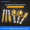 Plastic Wood Board Chamfering Tool Set: 82° Hex Shank Five-Flute Countersink, 6mm-19mm, Six Pieces.