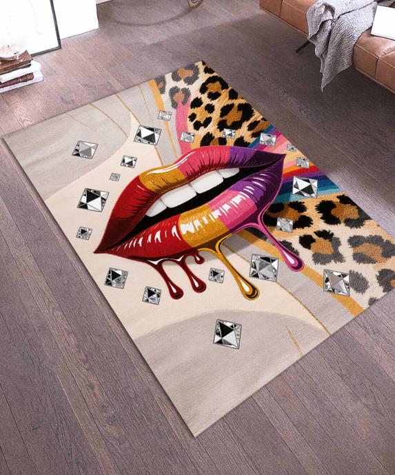 Leopard Print Heart Series Carpet Retro Punk Red Lip Carpet Women's Room Decoration Floor Mat Creative Sexy Mouth Pattern Rug
