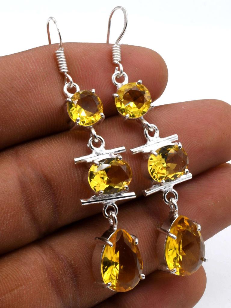 Citrine Gemstone Ethnic Handmade Drop Dengle Earring Jewelry ER 217