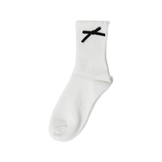 [Wego] Ribbon Crew Socks, Socks, Girly, School, Student, Gift, Present, Women s, 23-25cm