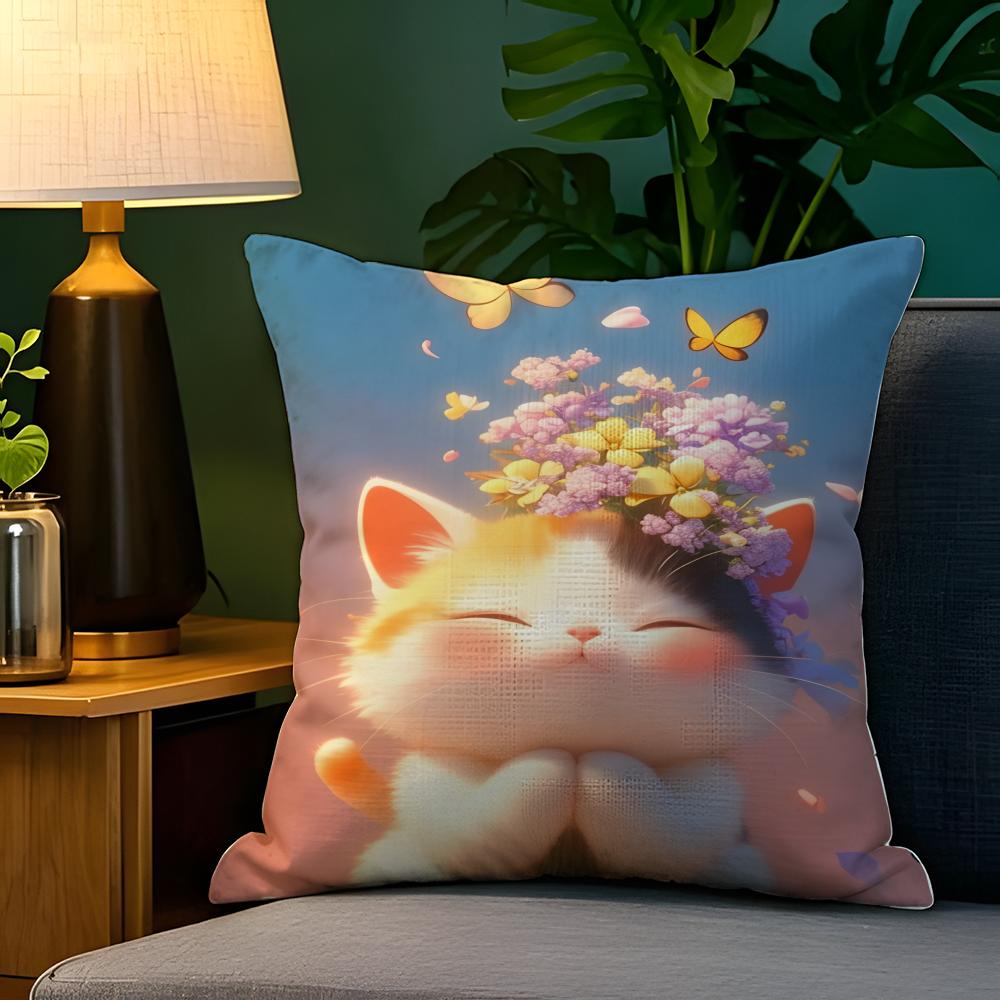 Sunny spring day leisurely cat  Pillow Case Natural Linen Pillow Case DoubleSided Decor Sofa Pillowcase Home Decor