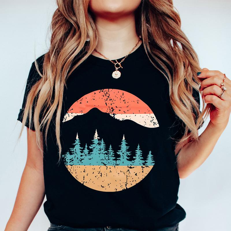 Vintage Adventure Mountain Graphic T Shirts Women Funny Nature Lover Gift Classic Tops Woman Adventure Outdoors Mountain Tshirt