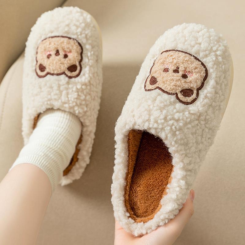 Fashionable Home Cotton Slippers with Thick Soles and Fluffy Fur, Autumn and Winter Lamb Plush for Warmth