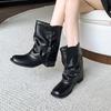 Fashion Casual Make Old Pleated Riding Boots Women 2025 Fashion Square Toe Mid Calf Western Boots Sexy Y2K Music Festival Shoes Women