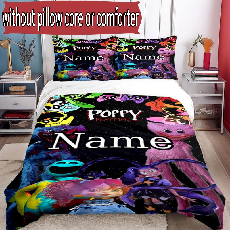 Zestaw 3 poszewek na kołdrę (1*Poszwa na kołdrę + 2*Poszewka na poduszkę, bez rdzenia), Personalizowany Zestaw Pościeli z Wzorem Poppy Playtime, Dekoracja do Sypialni Domowej, Prezent