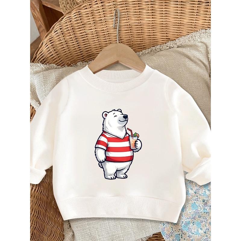 European Sizes Cute Polar Bear Print Pattern 0-3 Years Kids' Comfortable Spring Lightweight Crew Neck Sweatshirt Suitable for Outdoor Wear