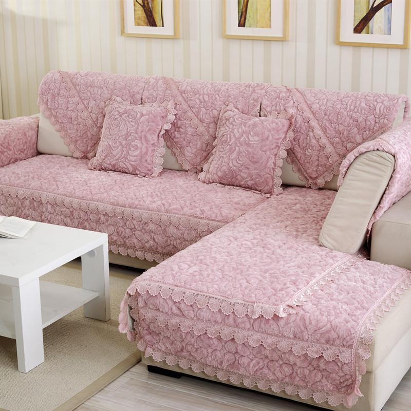 European Style Thickened Flannel Sofa Cushion Fashionable Rose Anti Slip Sofa Cover Sofa Towel Cover