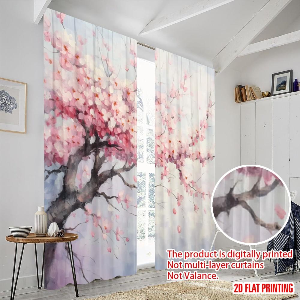 2pcs,2D Plane Printing Light Filtering Curtains Blossom Dreamscape Versatile 100% Polyester (without Rod) Home Decor for Bedroom