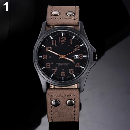 Men's Date Arabic Numerals Dial Faux Leather Band Sport Quartz Wrist Watch