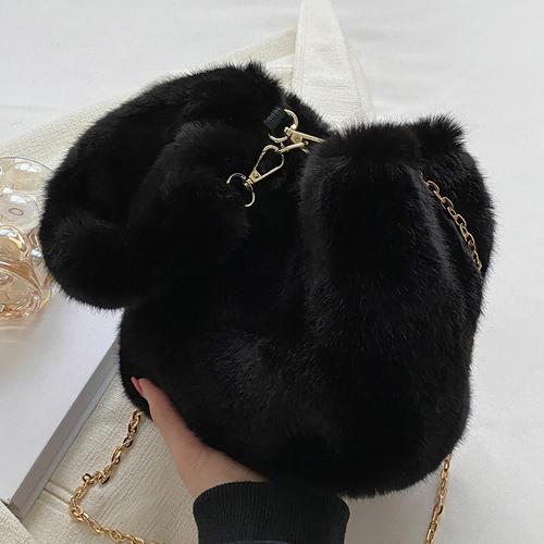 

Luxury Fake Fur Ladies Bucket Shoulder Bags Soft Plush Women s Small Crossbody Bag Solid Color Female Furry Clutch Handbags