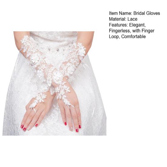 Luvas Longas de Renda Femininas Luvas de Noiva Sem Dedos com Alças para Dedos Pérolas Artificiais Elegantes Acessório de Luvas de Casamento para Chá da Tarde Baile Ópera Noite