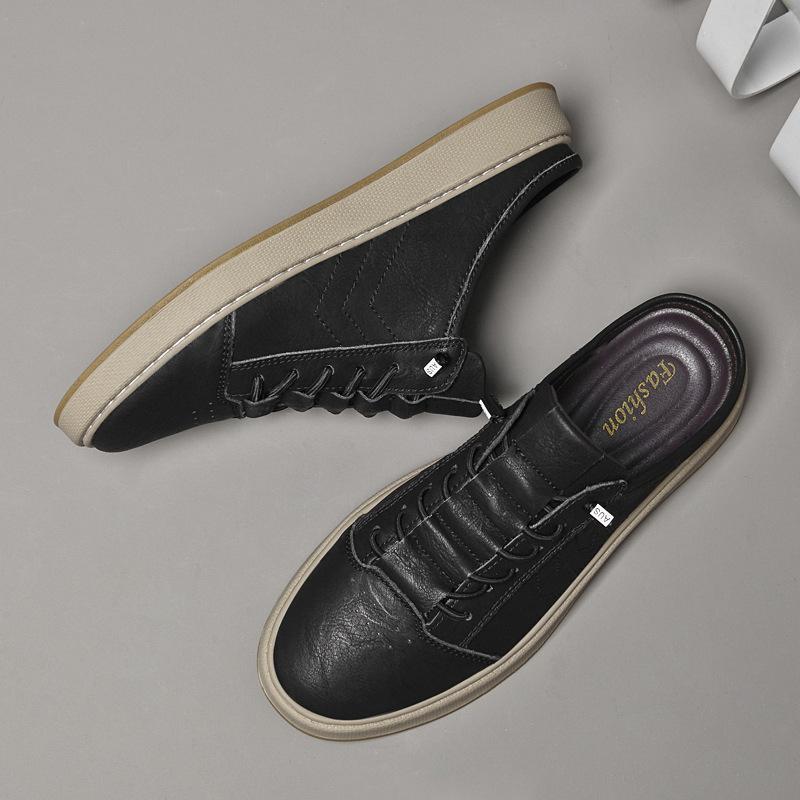 Men's shoes 2025 summer new trend white semi-slip casual shoes men's lazy people are versatile and pedal heel trendy shoes