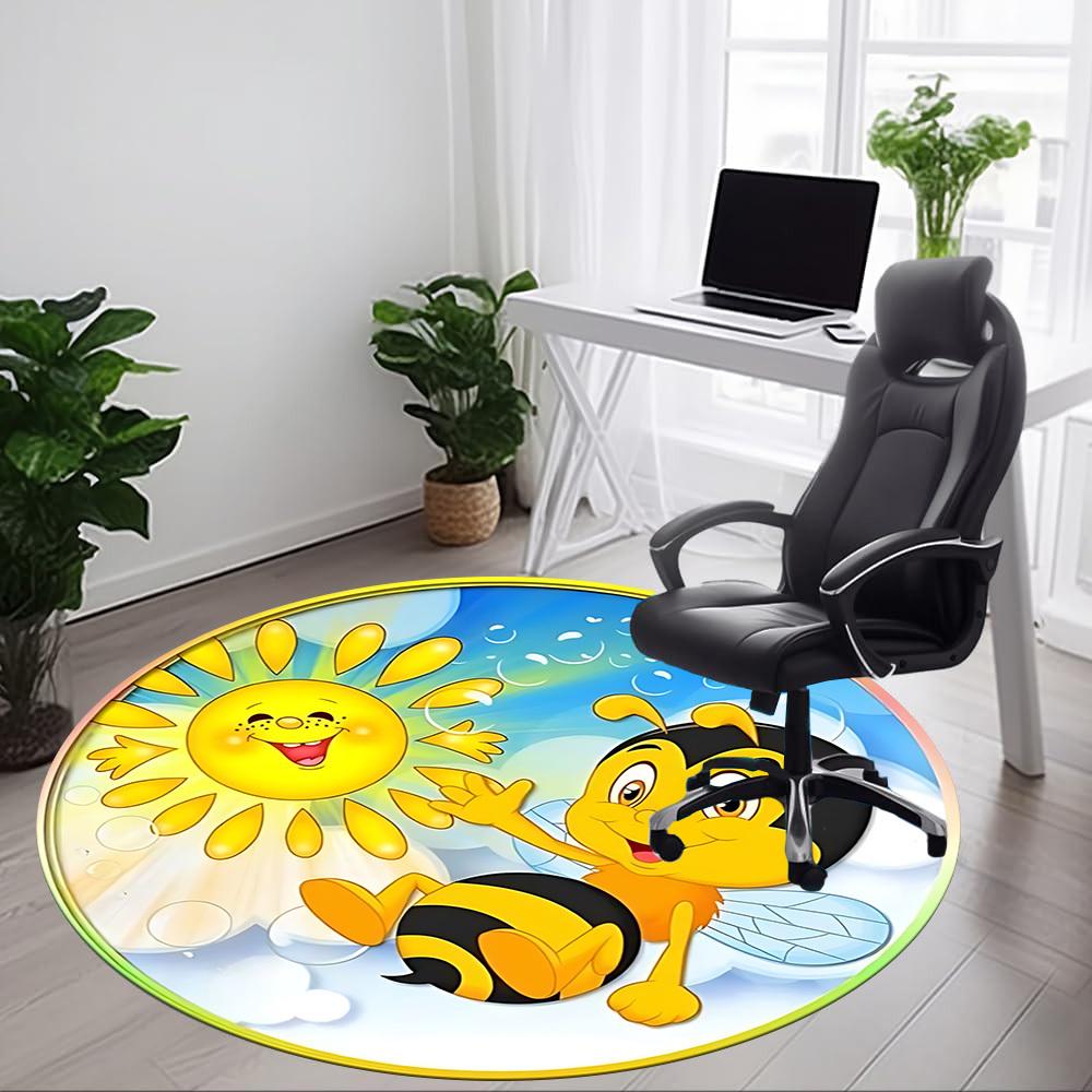 1pc Happy Bee Chair Carpet for Office, Round Polyester Mat, Indoor Decor for Office, Easycare Fabric, Washable Non-slip Area Carpet