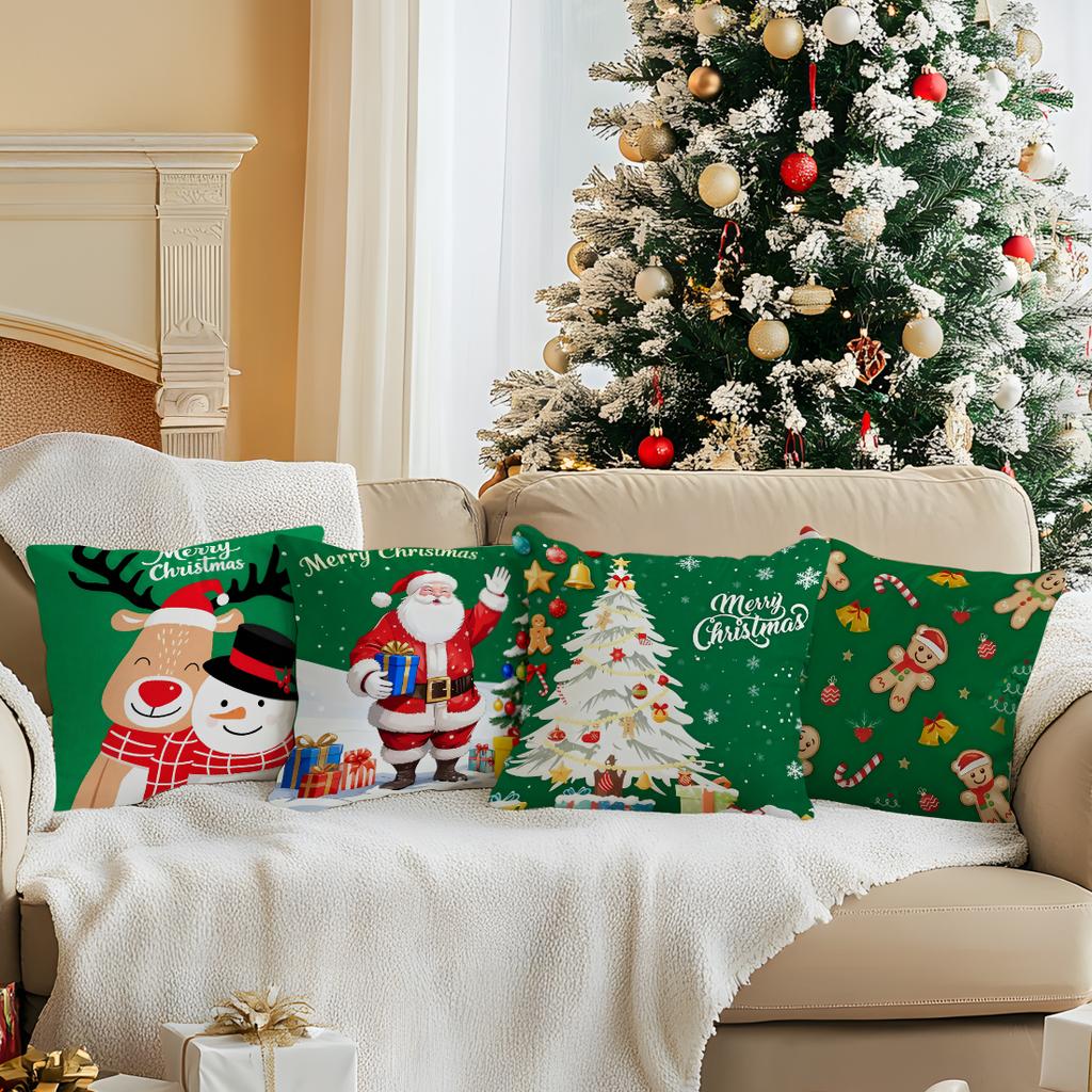 45X45Cm Green Christmas Theme Pillowcase Bedroom Sofa Cushion Cover 100% Polyester Living Room Cushion Pillowcase Home Decor