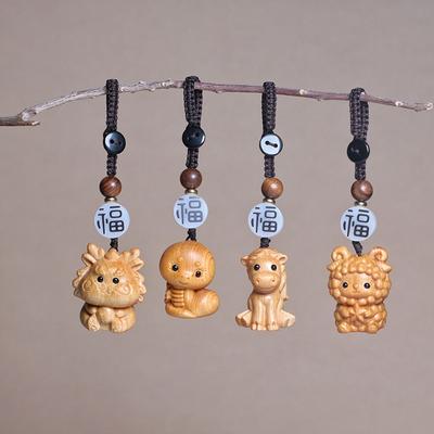 1Pc Drewniana Rzeźba Kawaii Zodiak Brelok Uroczy Zwierząt Torba Wisiorek Samochód Wiszący Dekoracja Telefon Komórkowy Łańcuch Akcesoria Diy